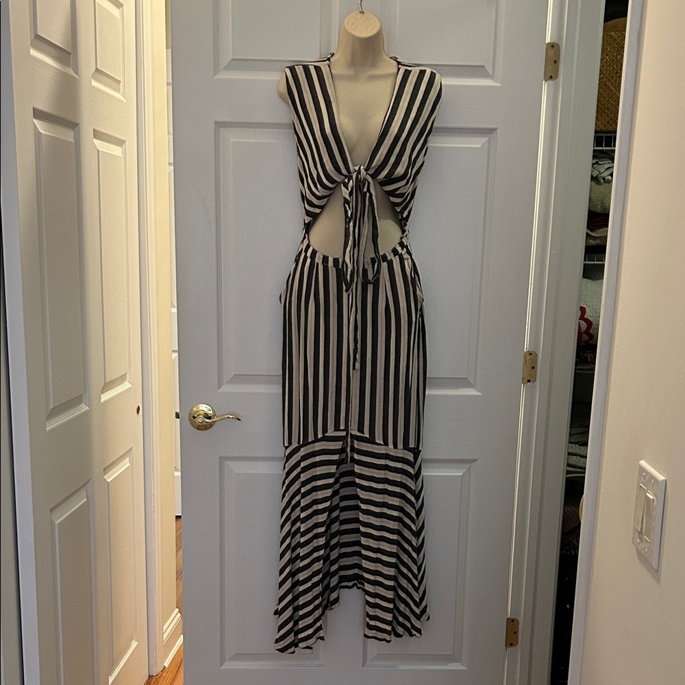 Free People Striped Cutout Tie-Front Maxi Dress - Black & White